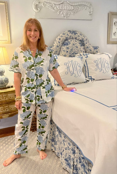 Short Sleeve Scallop Pajama Pant Set in Climbing Hydrangea