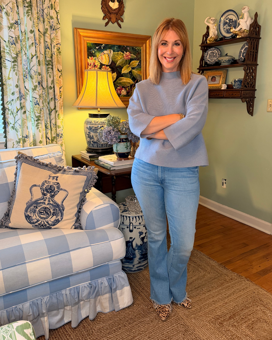 Corbett Mock Neck Sweater in French Blue |  Sweater - Miss Madigan | Women&