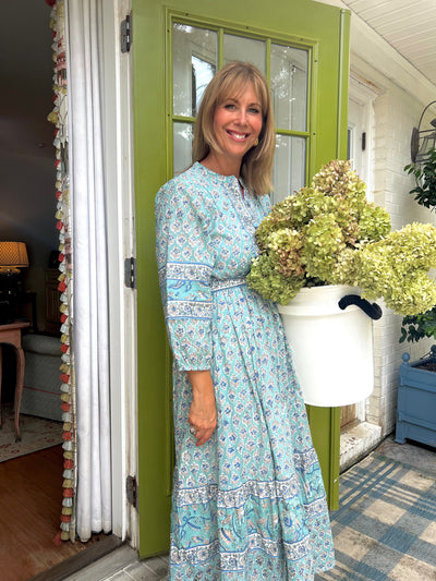 Oxford Block Print Maxi Dress in Blue