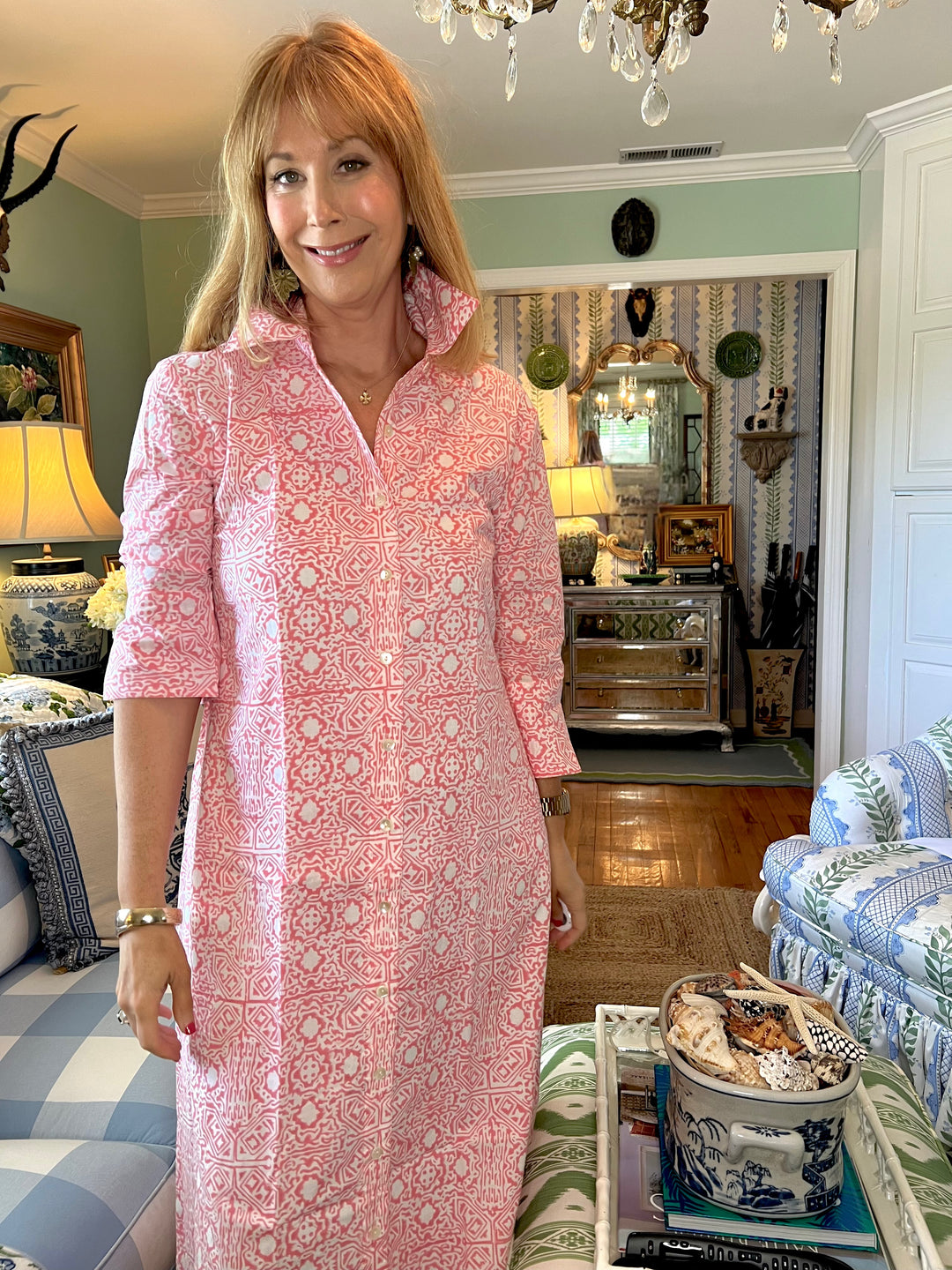 Kensington Block Print Midi Dress in Pink Geo |  Dress - Miss Madigan | Women&