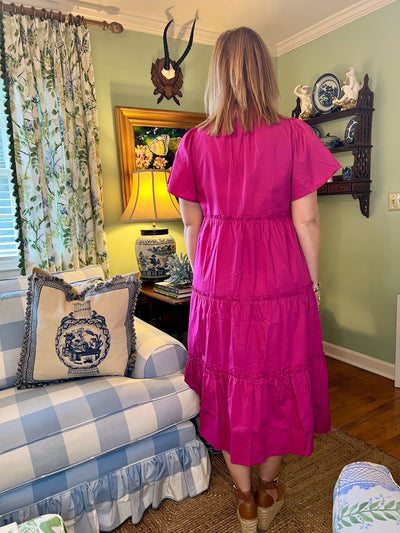 Noelle Midi Dress in Magenta