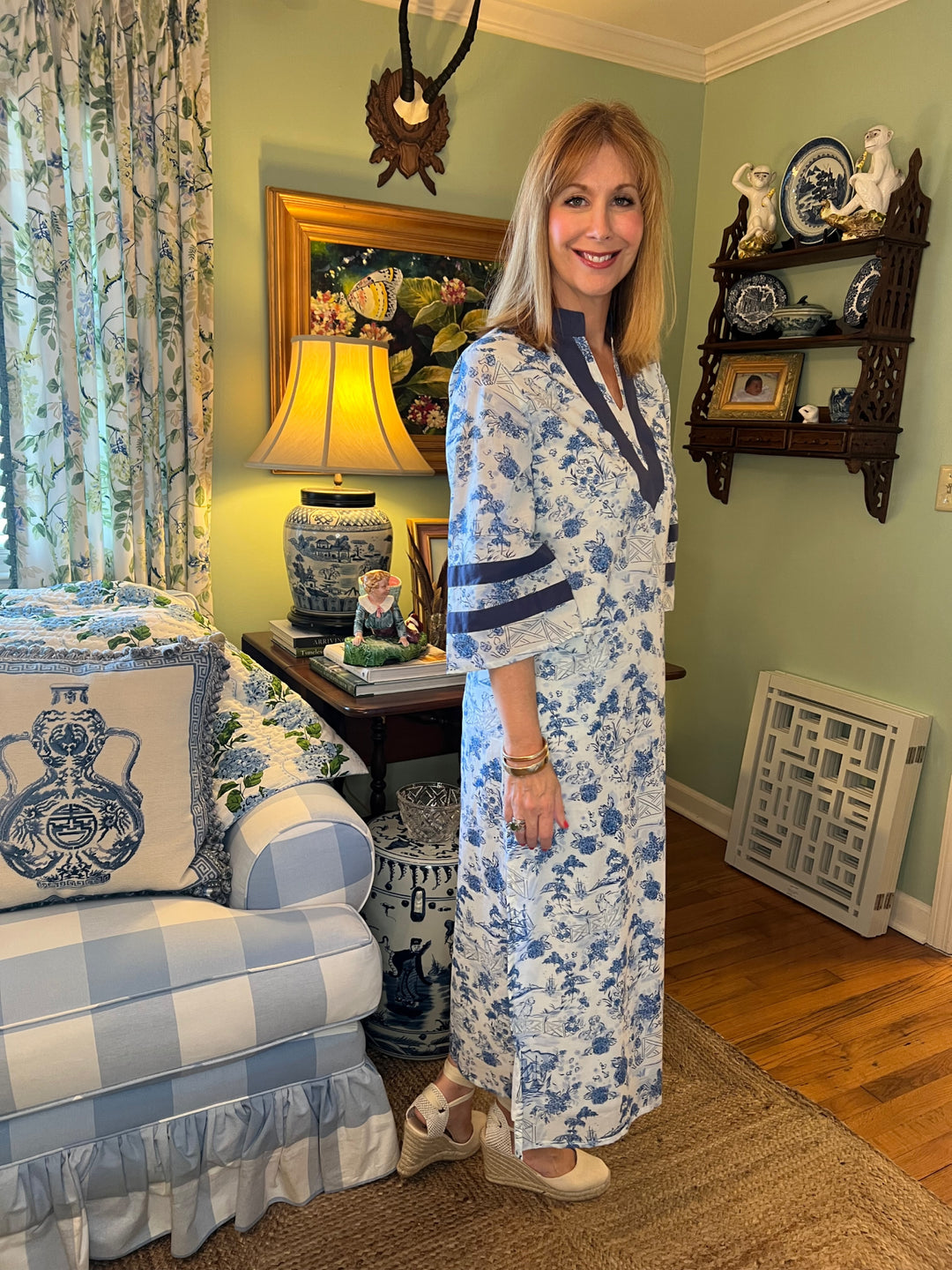 Lucy Collared Caftan Dress in Harbor Views |  Dress - Miss Madigan | Women&