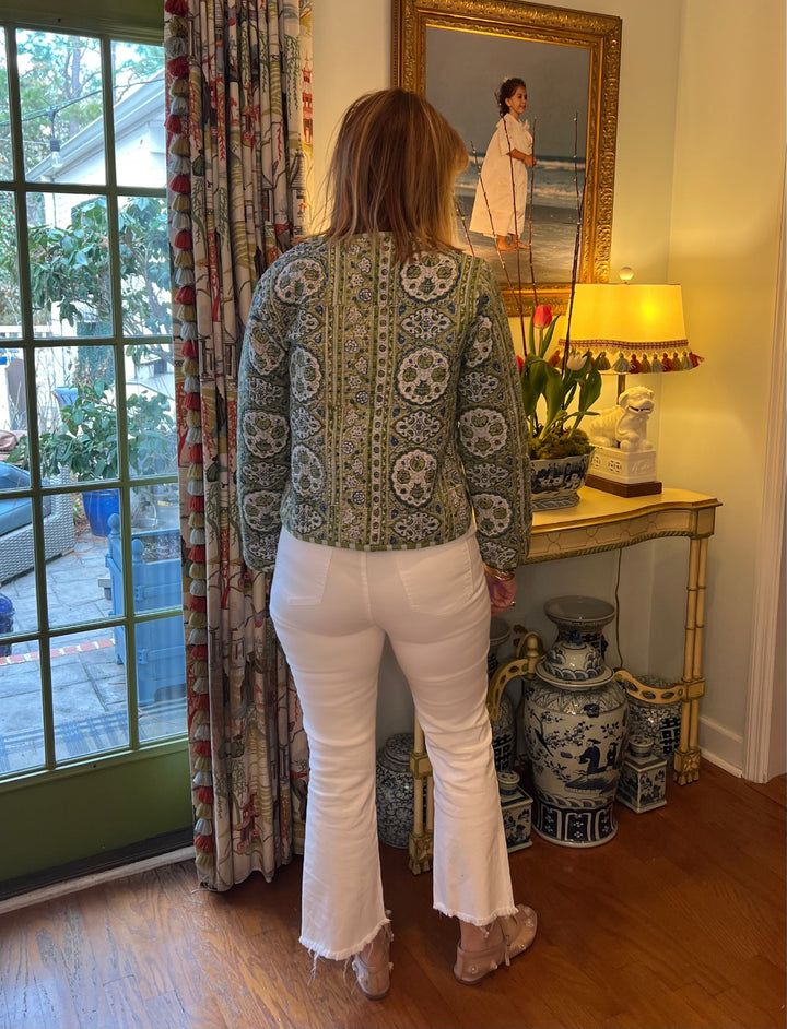 Tatum Quilted Block Print Jacket in Blue &amp; Green Floral |  Jackets - Miss Madigan | Women&