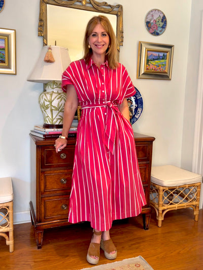 Thompson Striped Midi Dress in Red