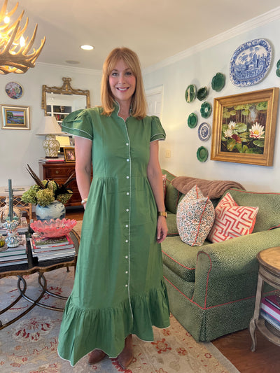 Heather Ruffled Collar Maxi Dress in Olive