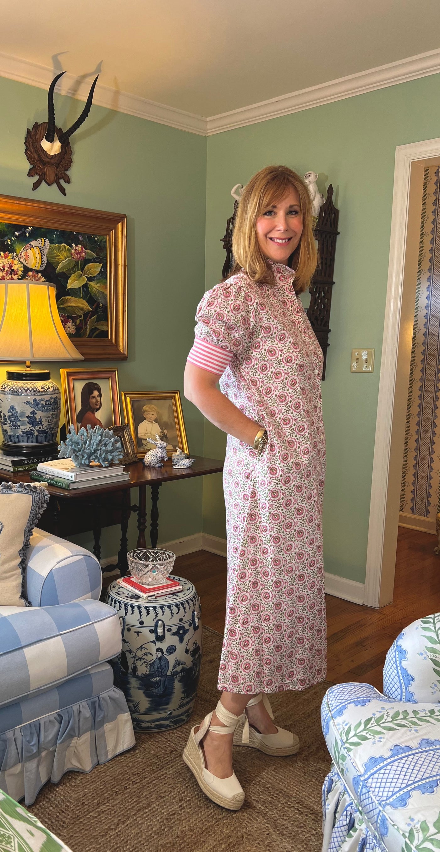 Baker Ruffle A-line Midi in Pink Fields