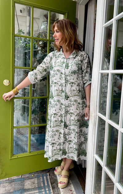 Caribe Toile Shirt Dress in Green