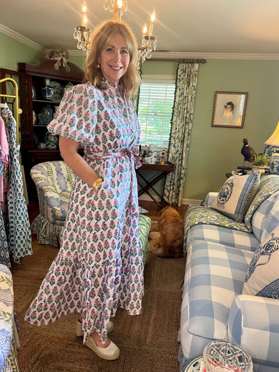 Hinton Floral Block Print Maxi Dress in Pink