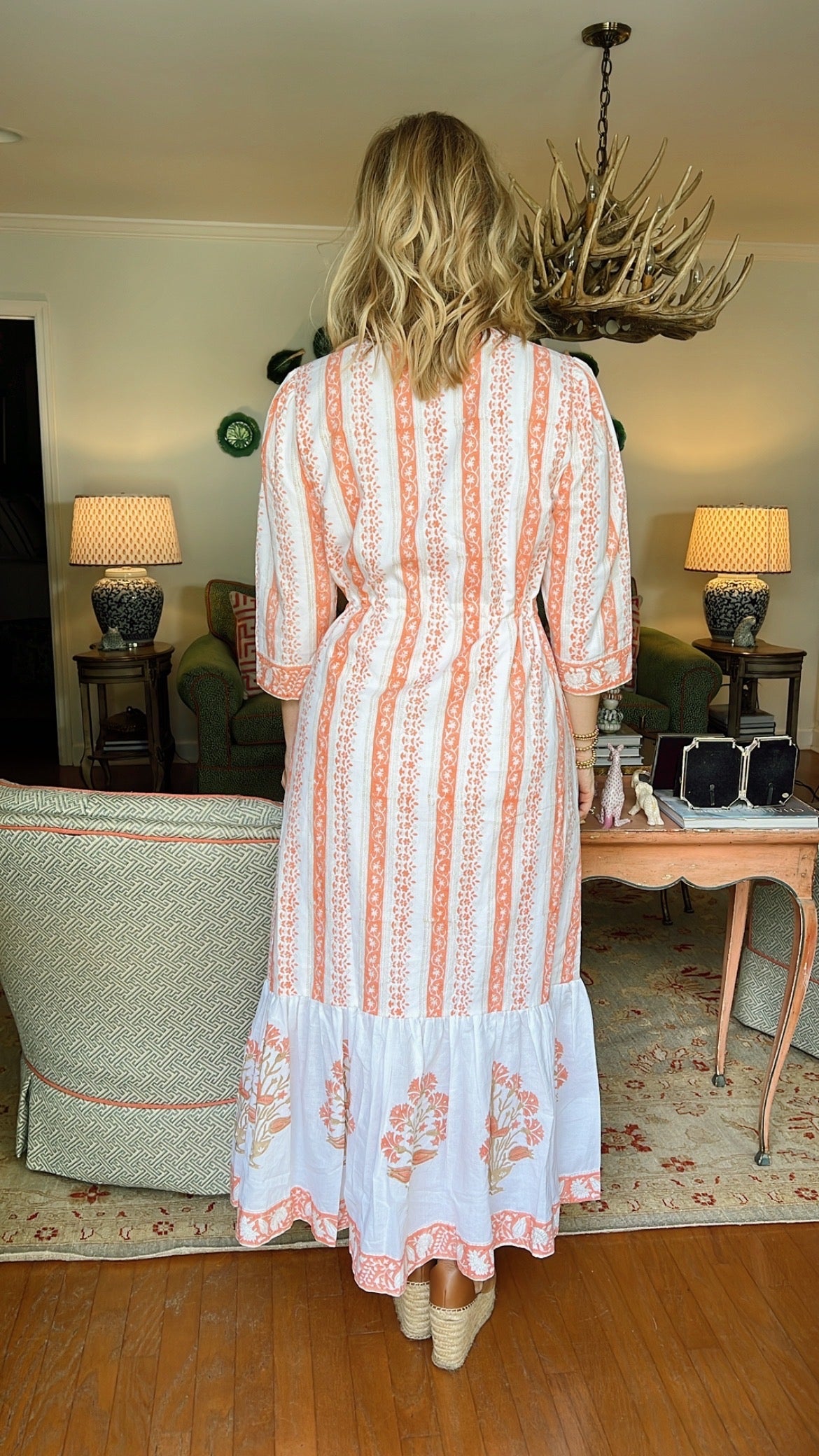 Emory Blockprint Maxi Dress in Coral