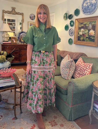Maria Floral Block Print Maxi Skirt in Geranium