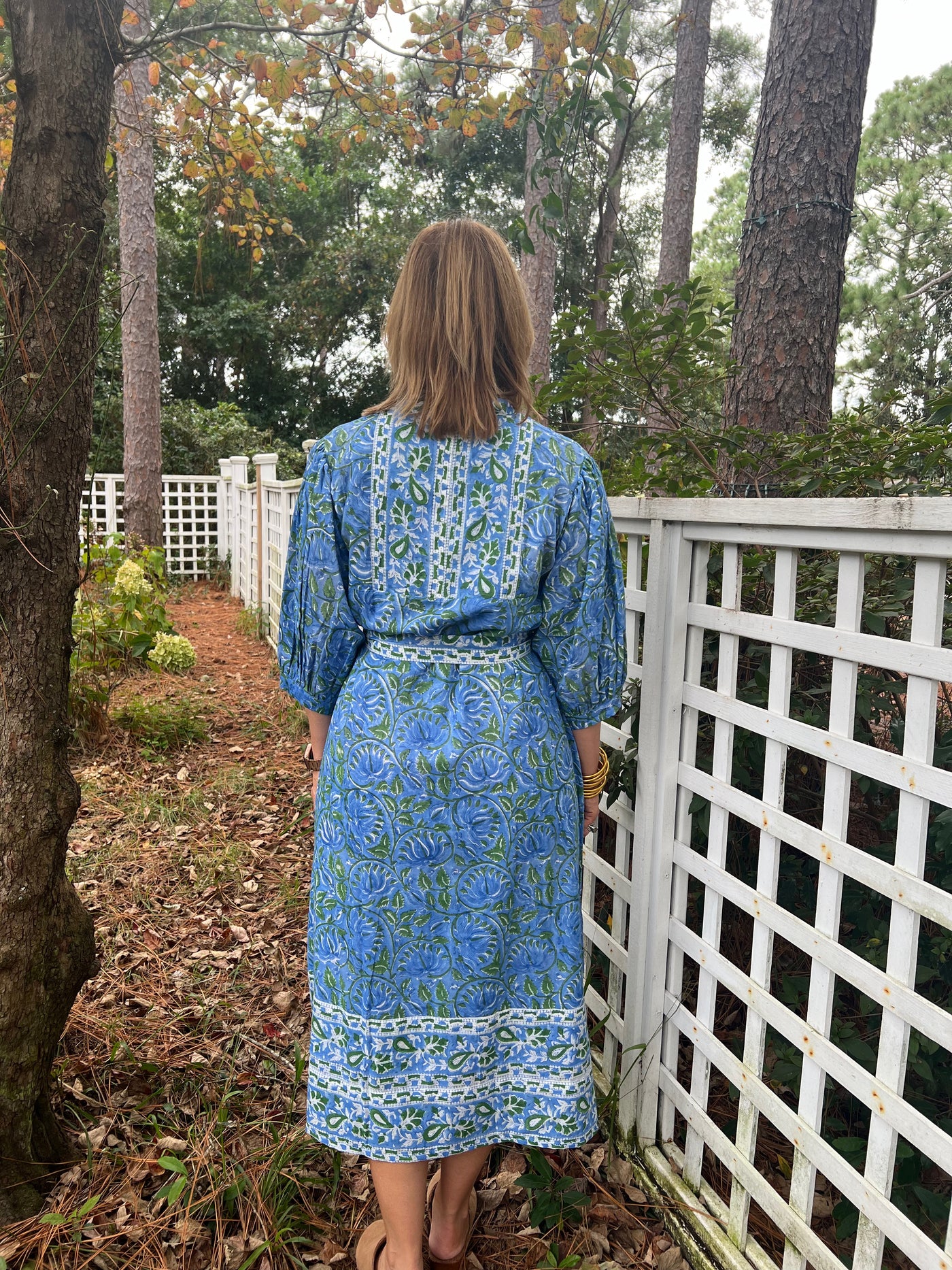 Skylar Block Print Floral Maxi Dress in Blue & Green