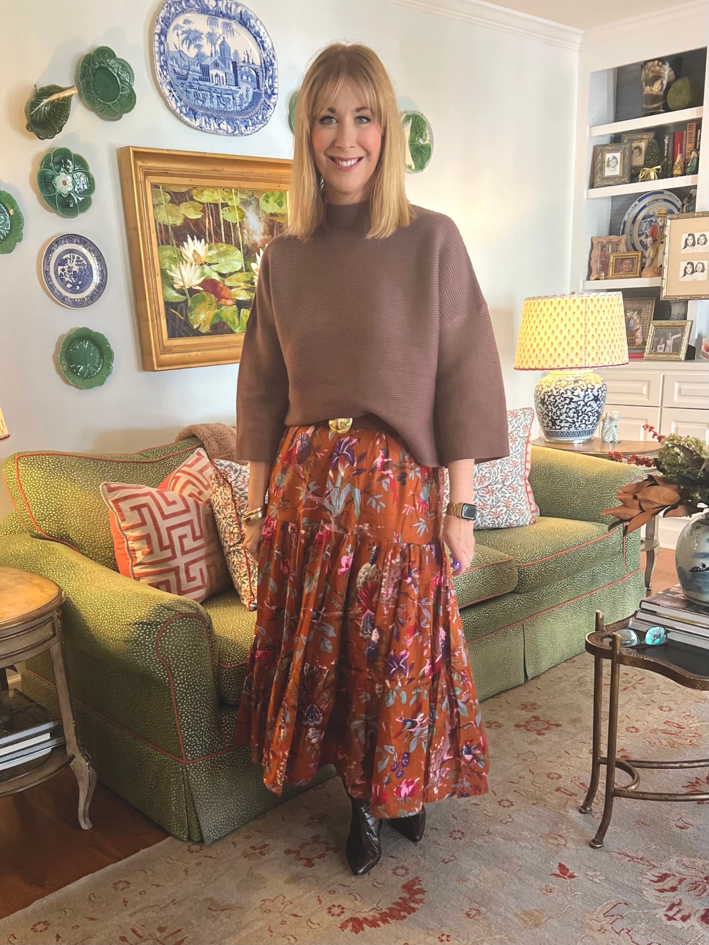 Maria Block Print Maxi Skirt in Birds of a Feather