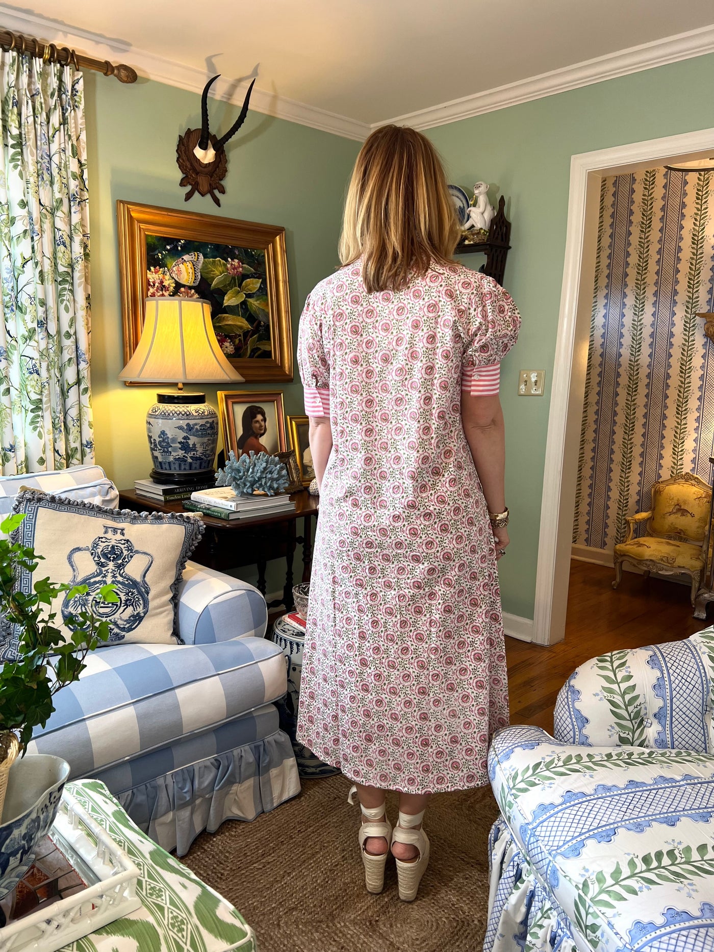 Baker Ruffle A-line Midi in Pink Fields
