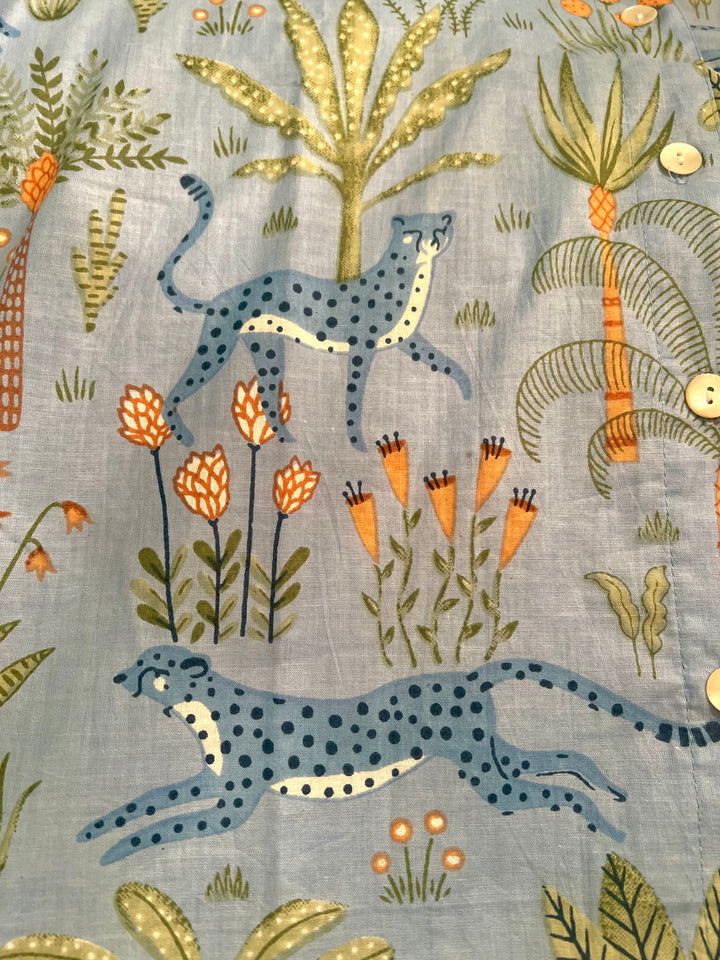 Aerin Block Print Cuffed Midi Dress in Blue Jungle |  Dress - Miss Madigan | Women&