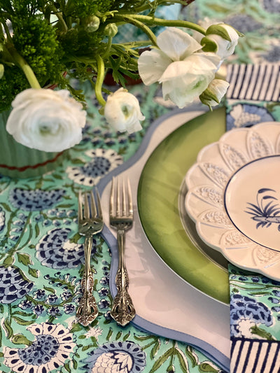 Chrysanthemum Floral Blockprint Tablecloth