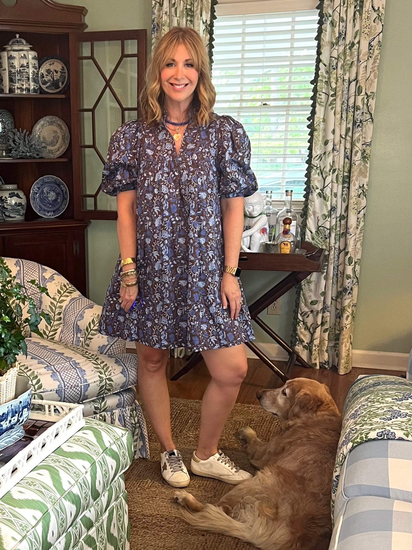 Brucie Floral Swing Dress in Blue & Brown