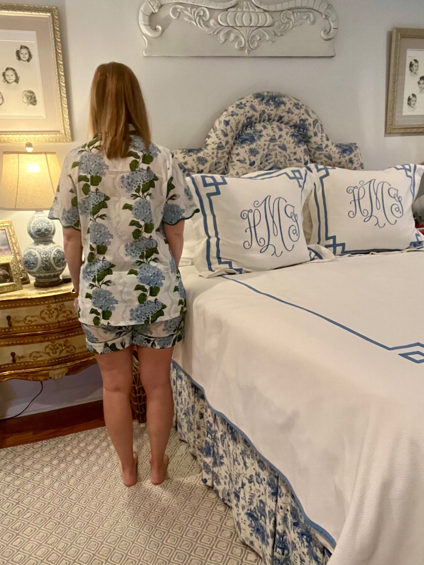 Short Sleeve Scallop Pajama Short Set in Climbing Hydrangea