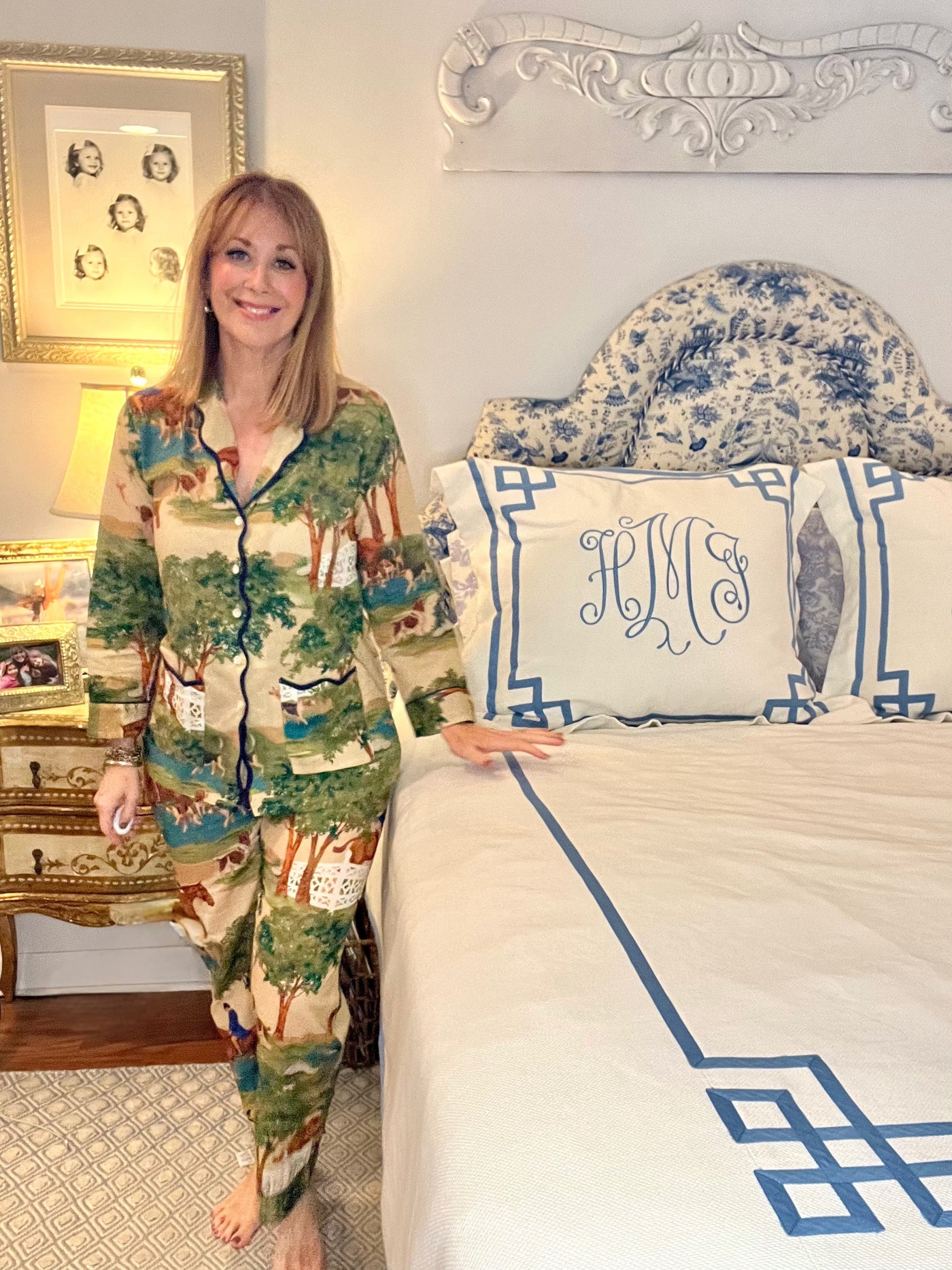 Long Sleeve Scallop Pajama Pant Set in Hunt Club