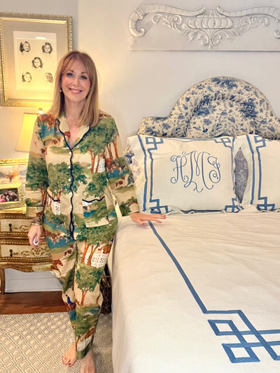 Long Sleeve Scallop Pajama Pant Set in Hunt Club