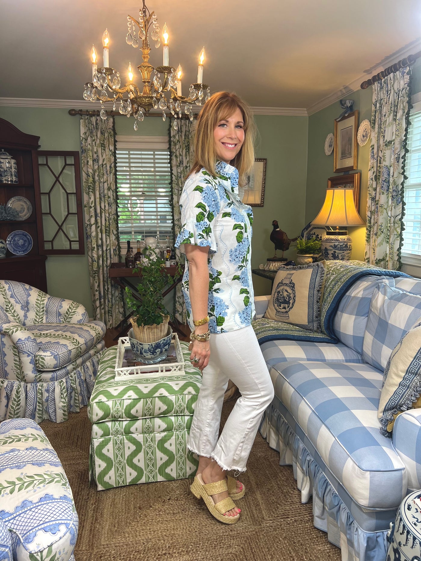 Caroline Ruffle Top in Climbing Hydrangea