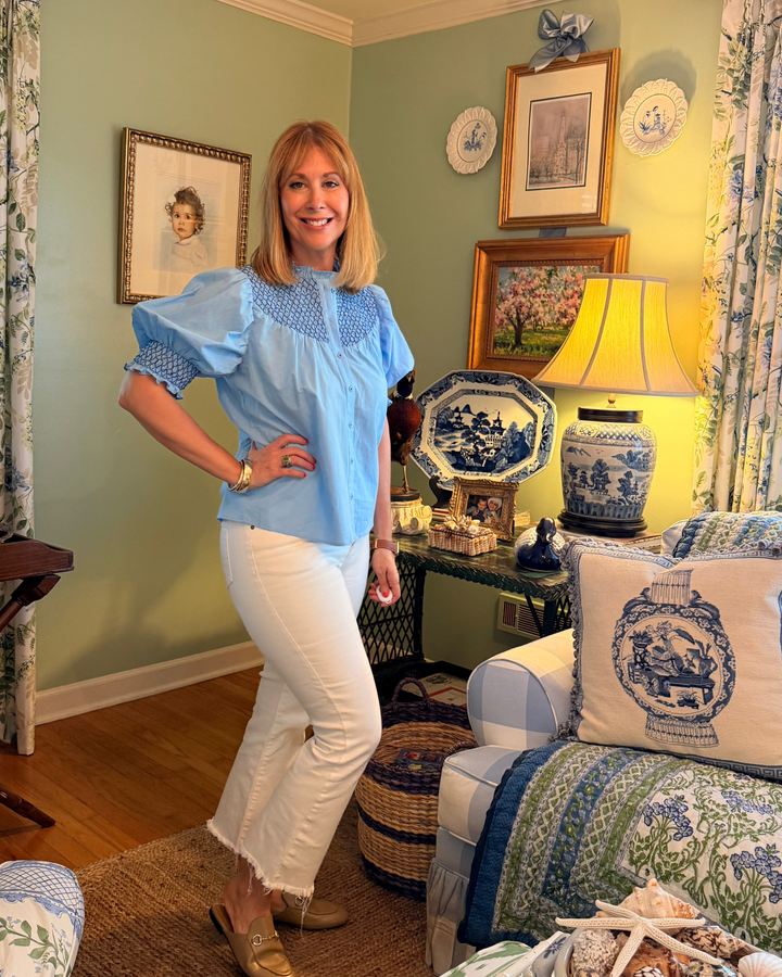 Lauren Smocked Ruffle Sleeve Top in Blue |  Shirts &amp; Tops - Miss Madigan | Women&