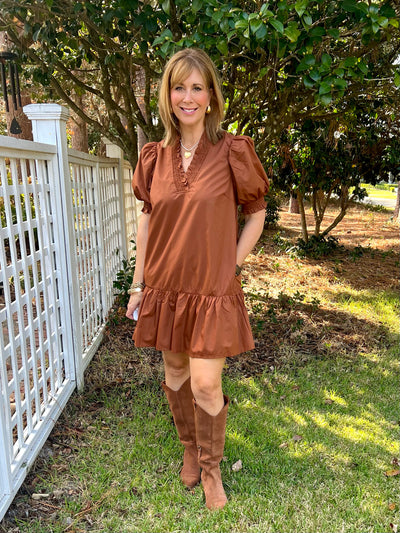 Braxton Puff Sleeve Mini in Brown