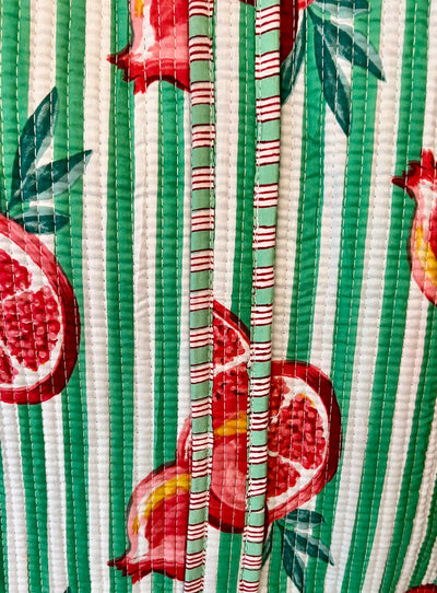 Block Print Green Fruit Quilted Tote