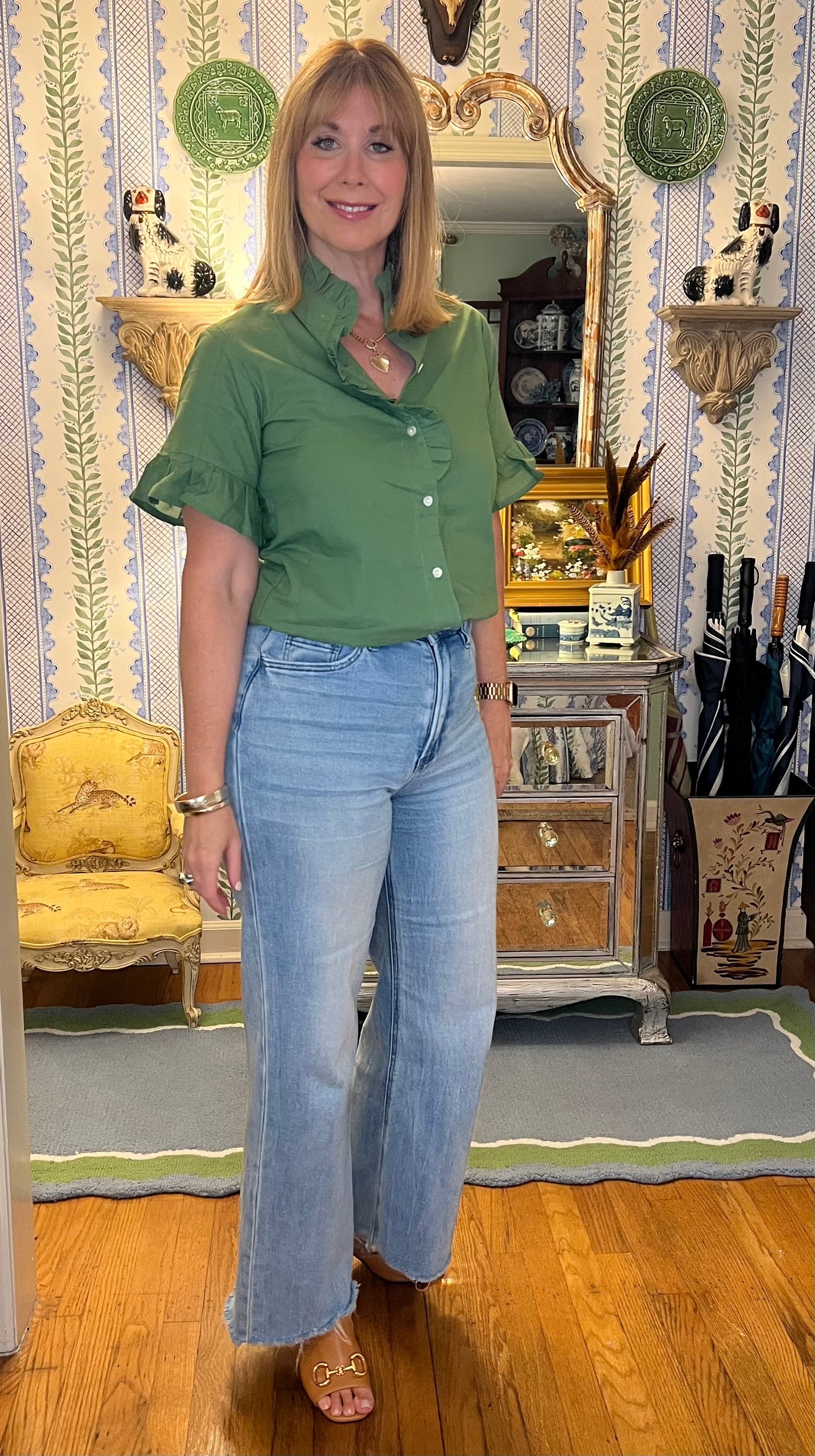 Caroline Ruffle Top in Olive