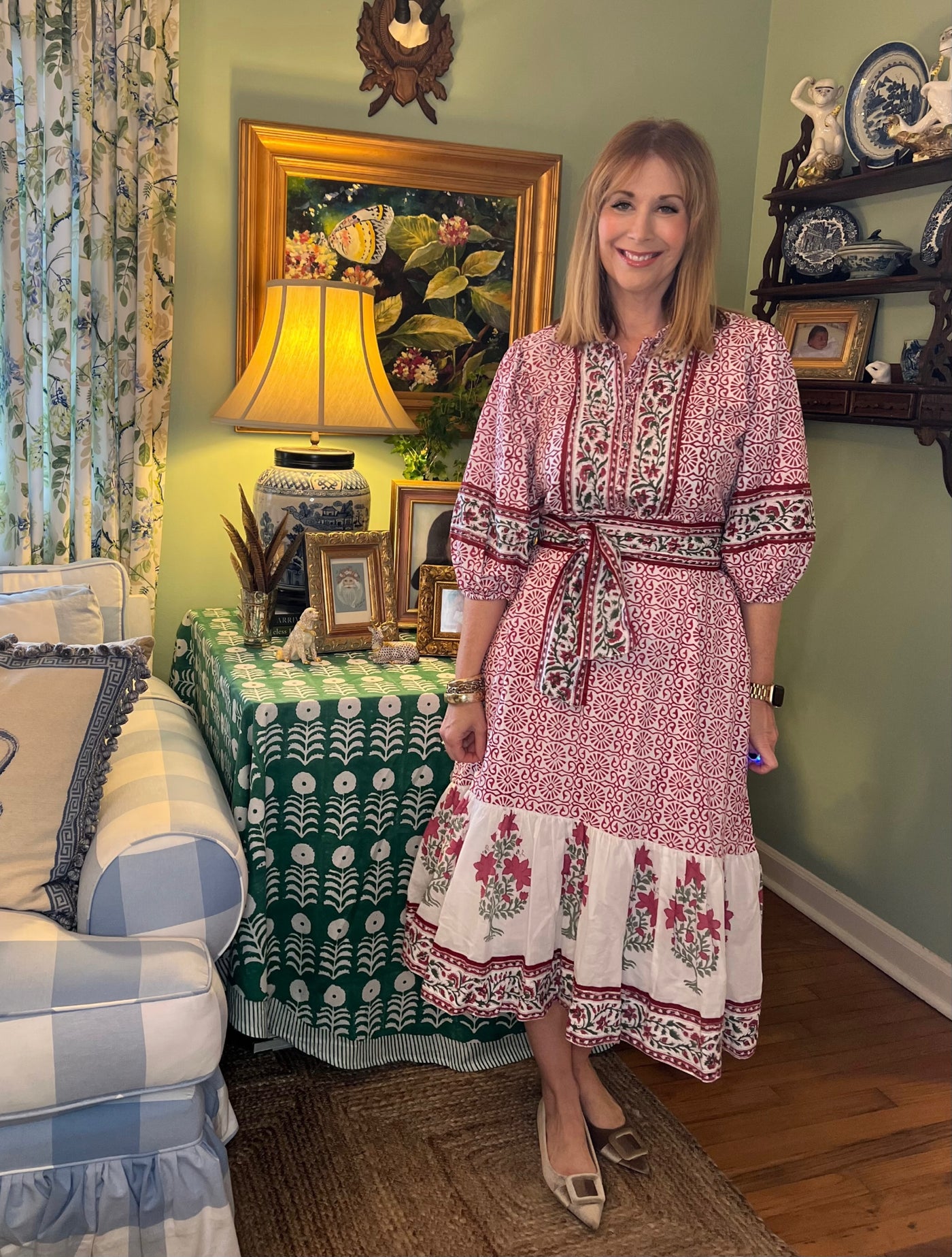 Charleston Blockprint Maxi Dress in Holly Berry