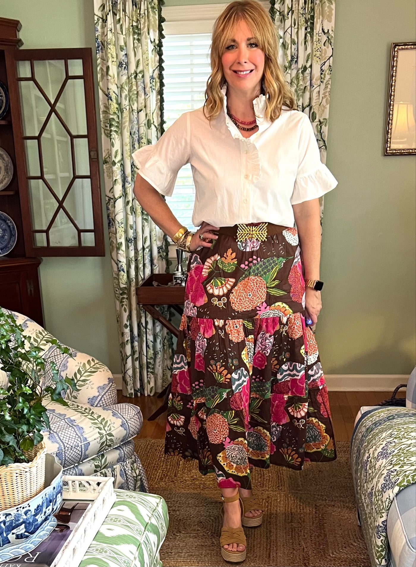 Maria Block Print Maxi Skirt in Brown Floral