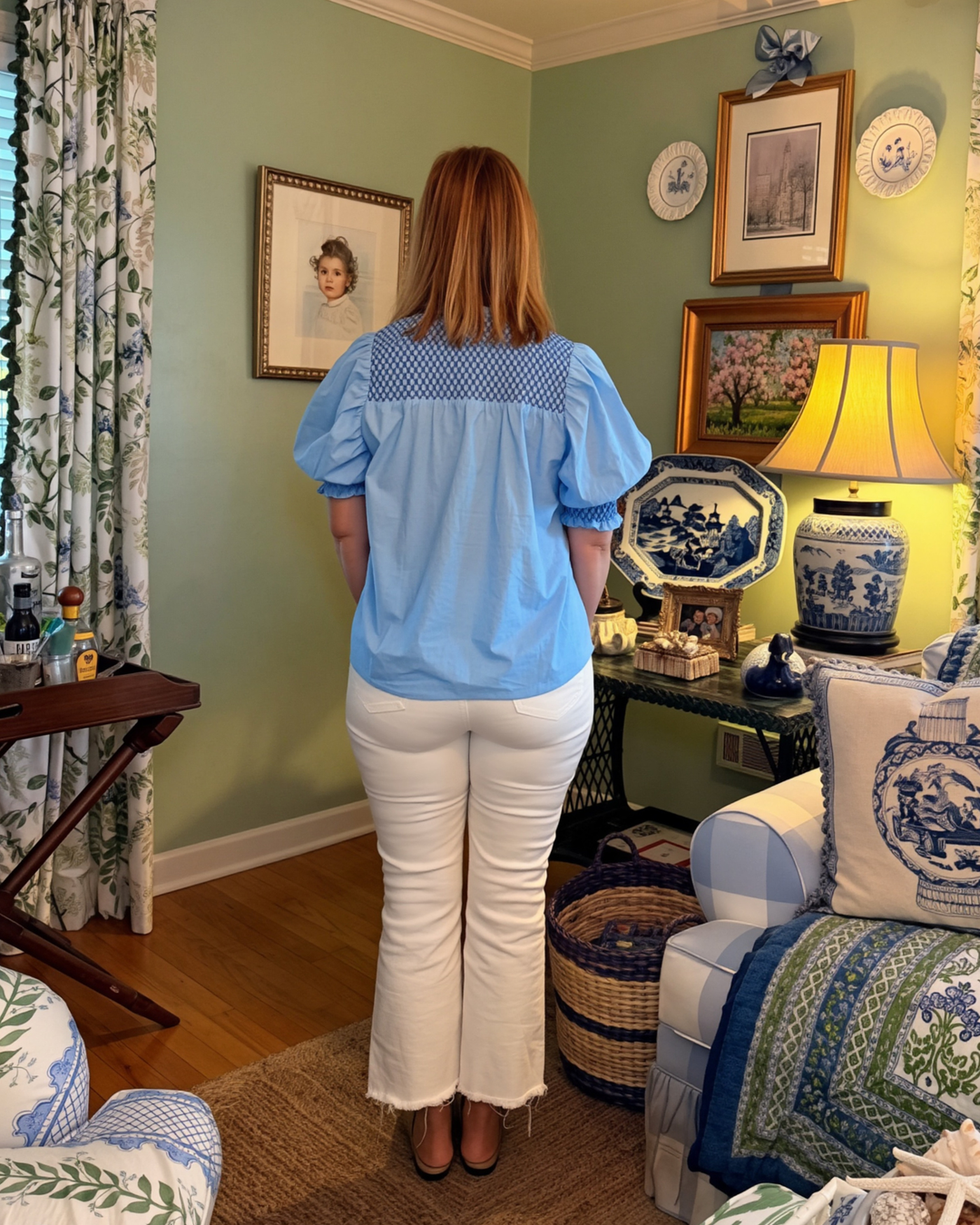 Lauren Smocked Ruffle Sleeve Top in Blue |  Shirts &amp; Tops - Miss Madigan | Women&