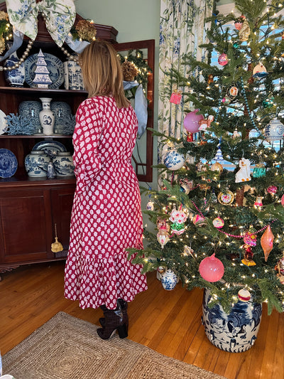 Emory Blockprint Midi Dress in Red