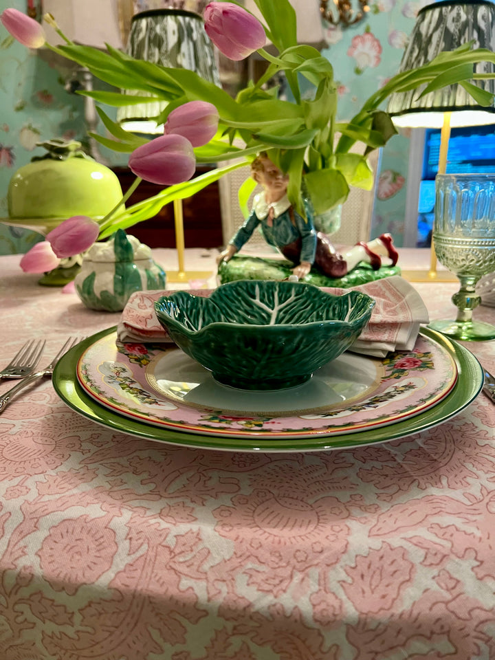Birds of a Feather Block Print Tablecloth in Pink |  Tablecloth - Miss Madigan | Women&