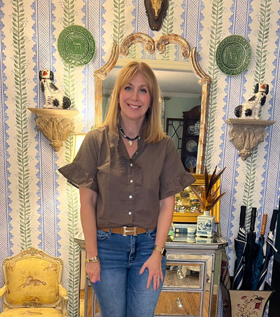 Caroline Ruffle Top in Brown