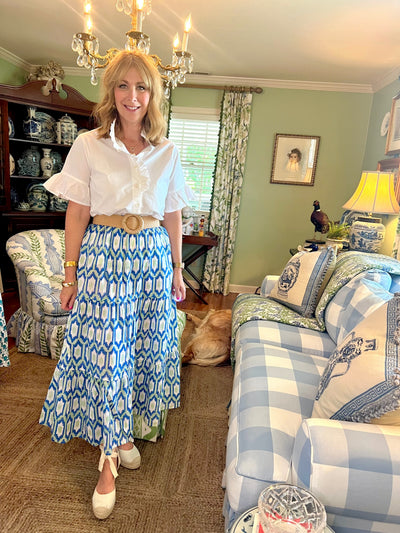 Maria Block Print Maxi Skirt in Green Geometric