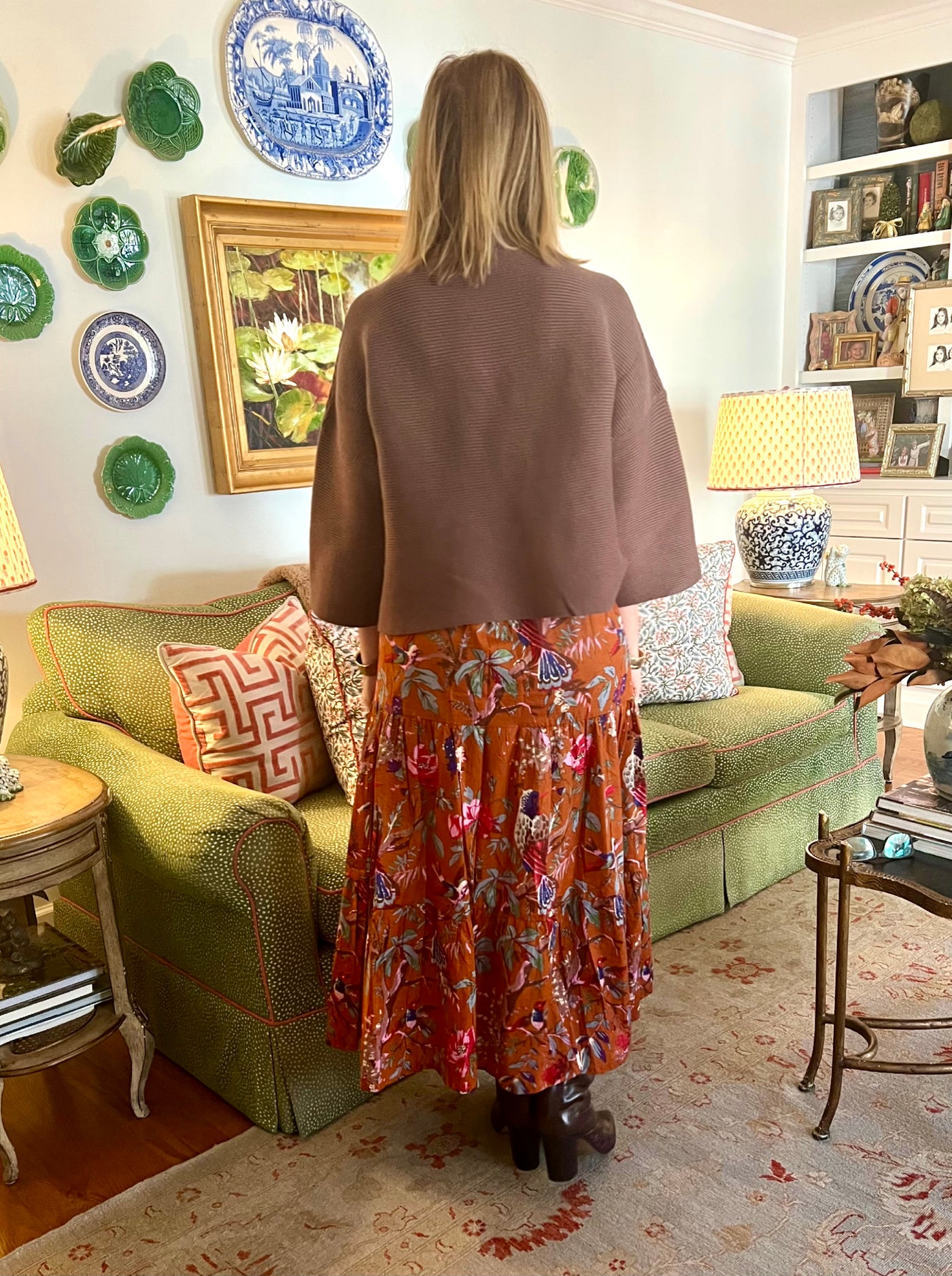 Maria Block Print Maxi Skirt in Birds of a Feather