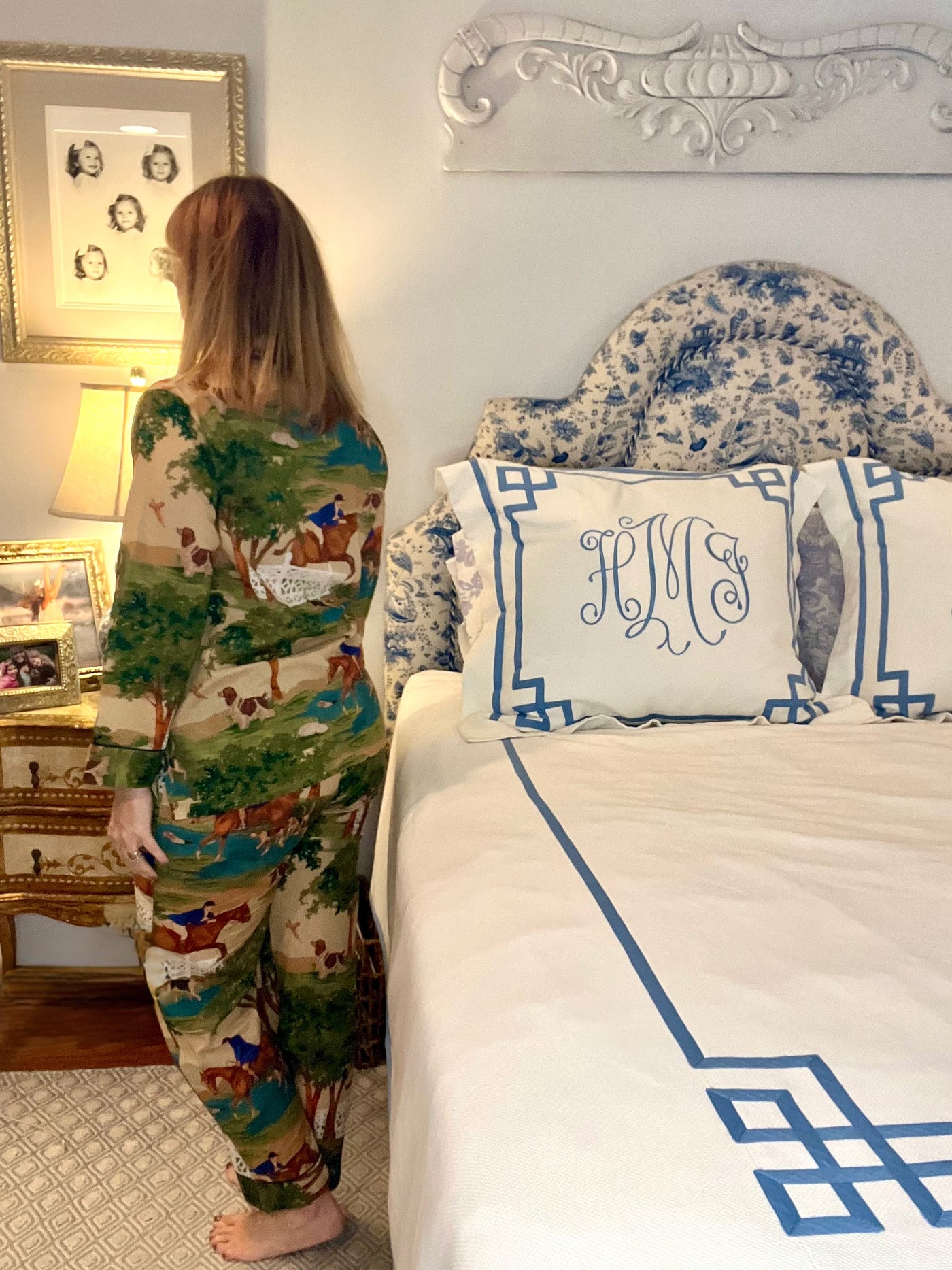 Long Sleeve Scallop Pajama Pant Set in Hunt Club