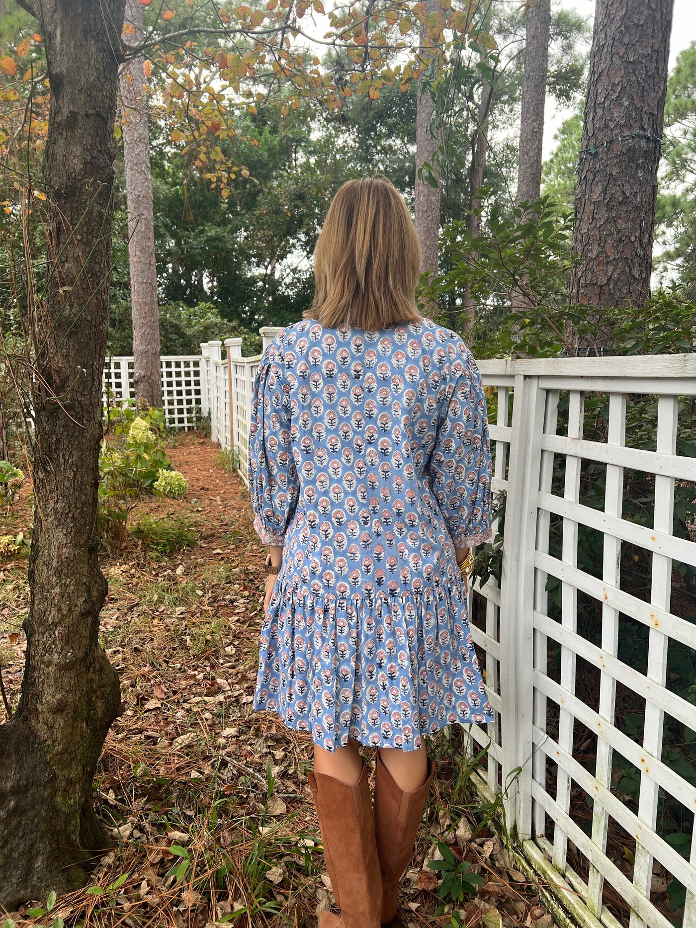 Morgan Block Print Flounce Mini Dress in Blue