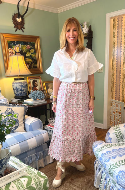 Charlotte Scalloped Maxi Skirt in Pink Fields