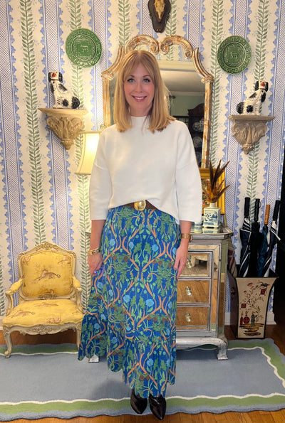 Charlotte Scalloped Maxi Skirt in Blue Harvest