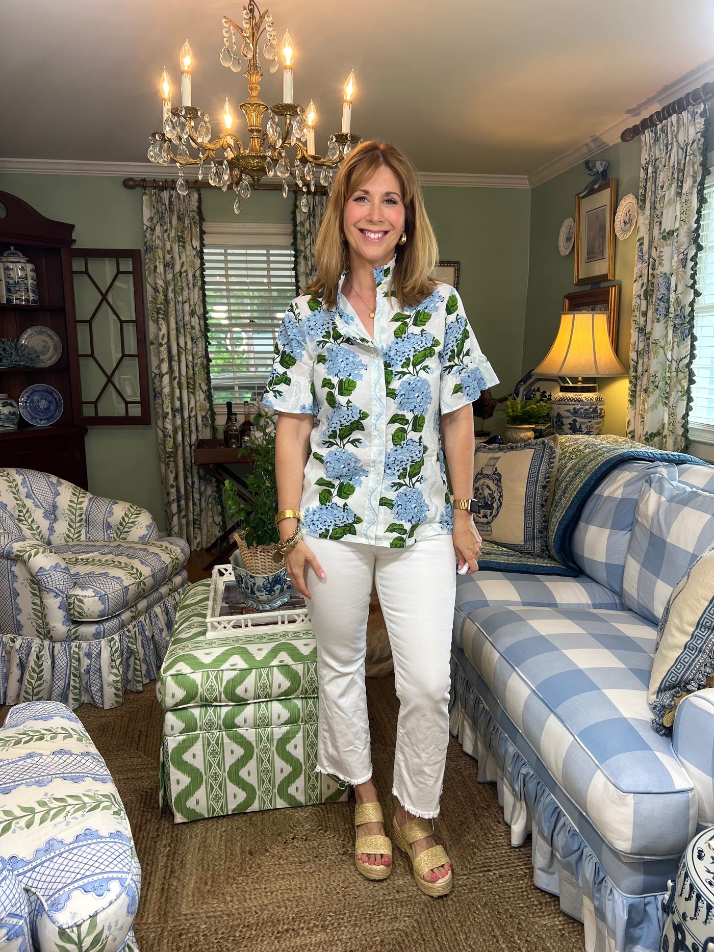 Caroline Ruffle Top in Climbing Hydrangea