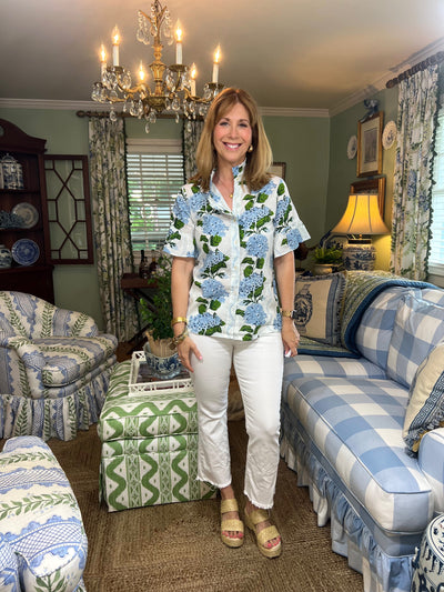 Caroline Ruffle Top in Climbing Hydrangea