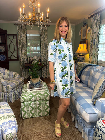 Claudia Collared A-Line Shirt Dress in Climbing Hydrangea