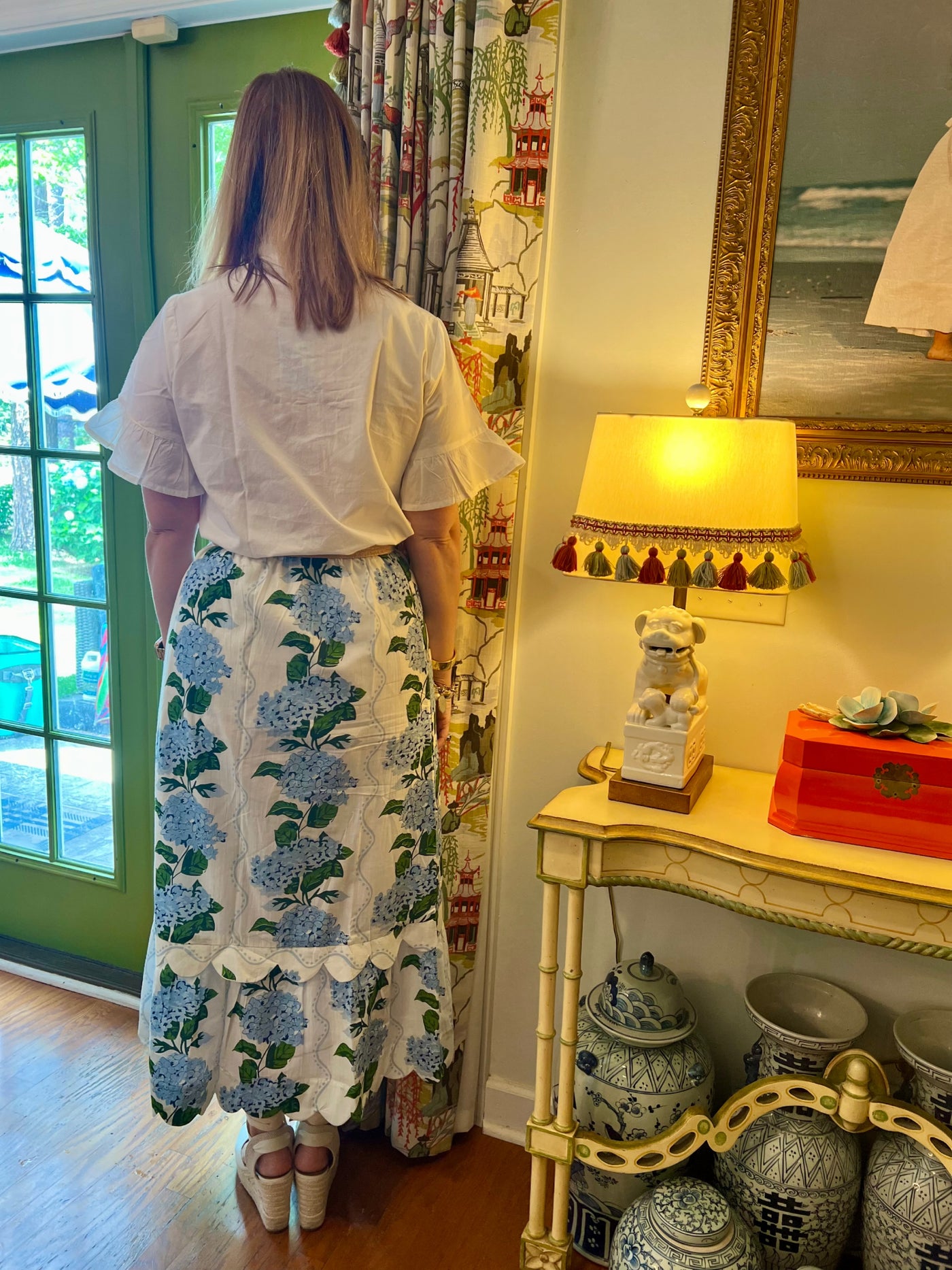 Charlotte Scalloped Maxi Skirt in Climbing Hydrangea