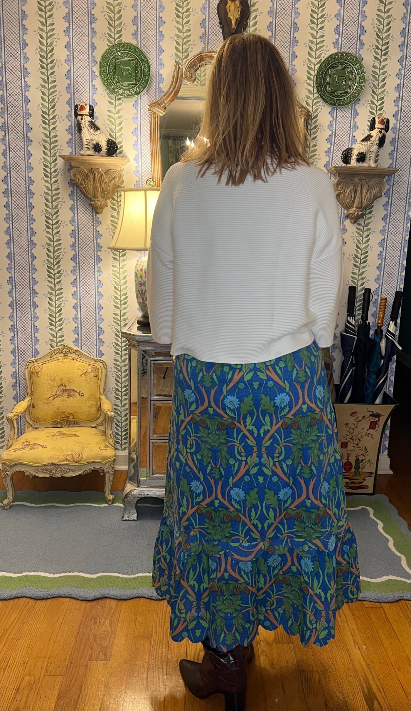 Charlotte Scalloped Maxi Skirt in Blue Harvest