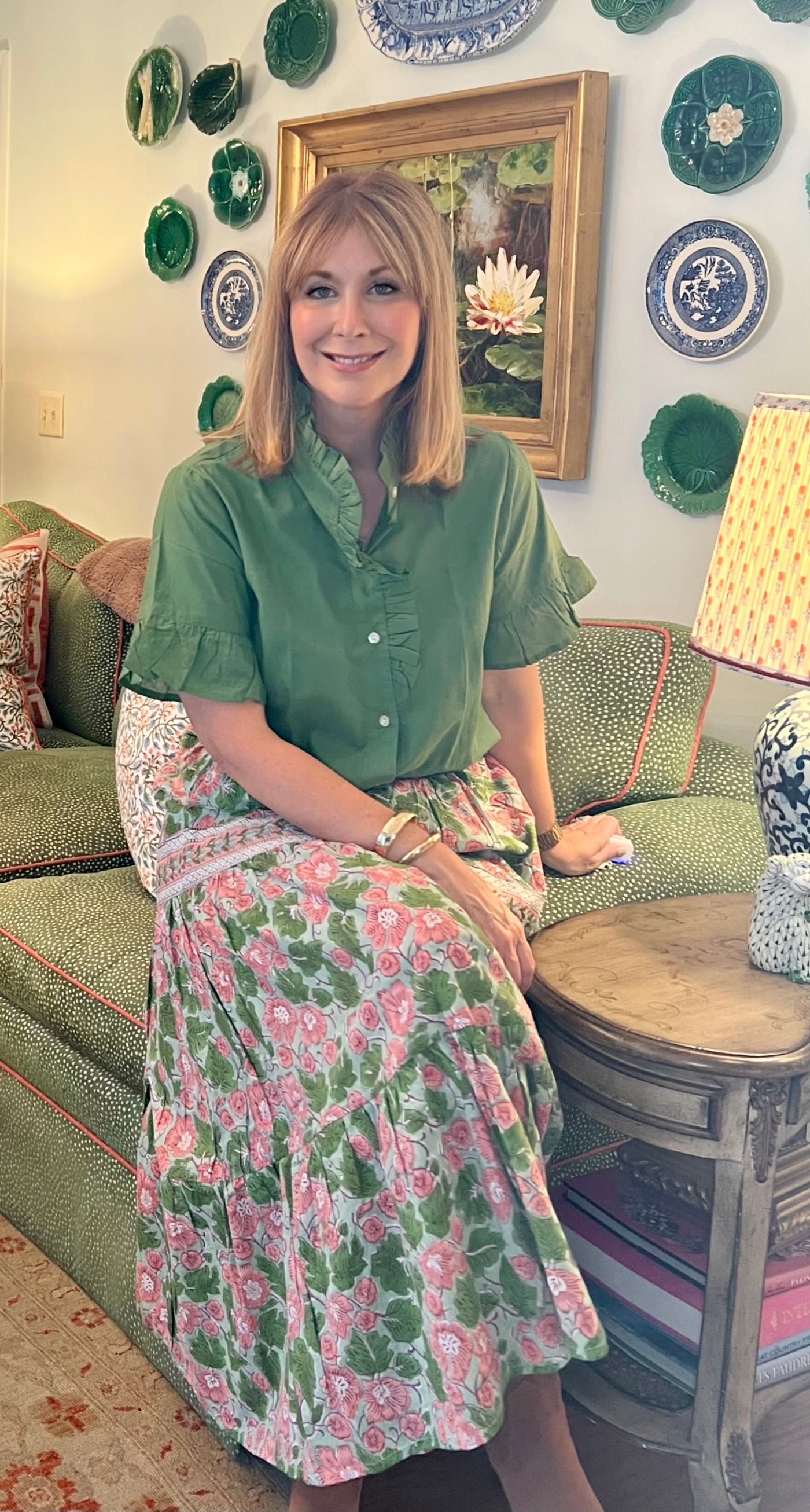 Caroline Ruffle Top in Olive