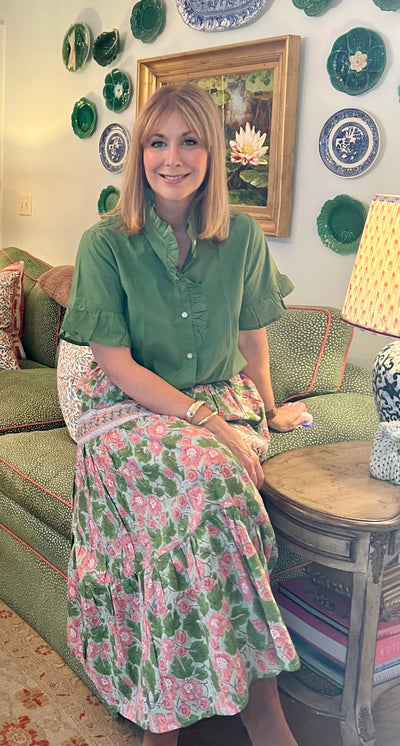 Caroline Ruffle Top in Olive