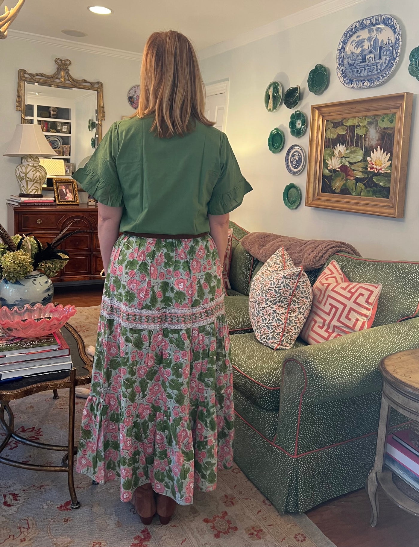 Maria Floral Block Print Maxi Skirt in Geranium
