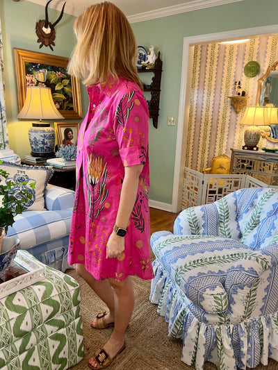 Claudia Collared A-Line Shirt Dress in Sunset