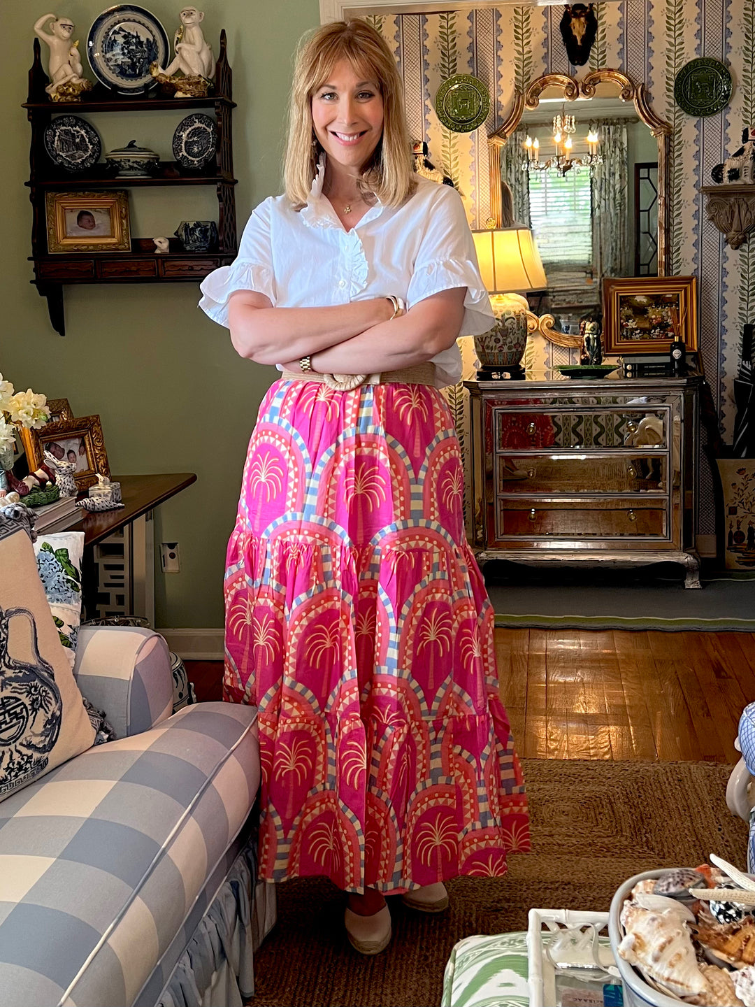 Maria Block Print Maxi Skirt in Pink Palms |  Skirt - Miss Madigan | Women's Fashion Boutique
